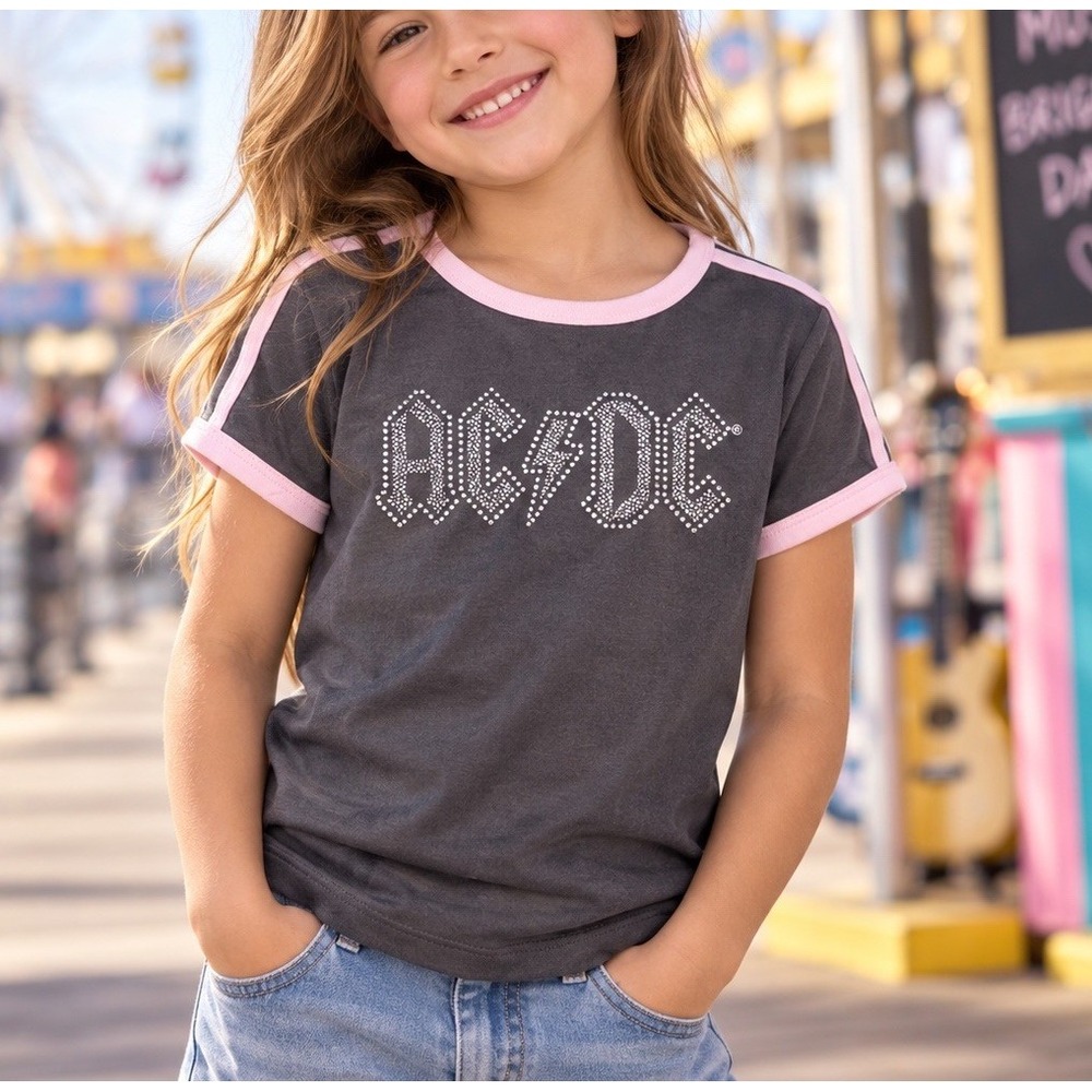 AC/DC Grayson Threads Girls Size 7 Dark Gray Pink Accents Rock T-Shirt NWT